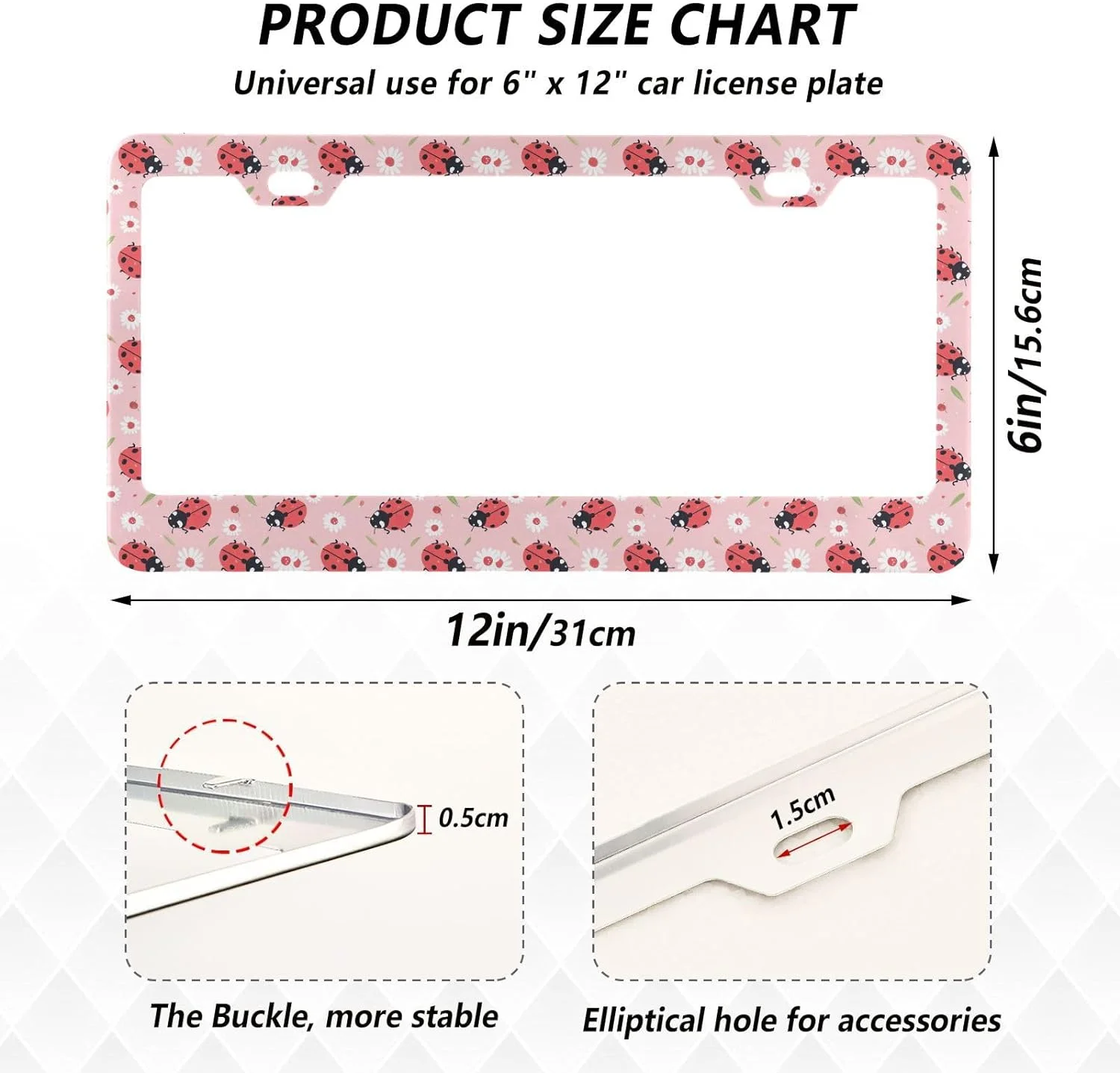 GZHJMY Red Beetle Ladybug License Plate Frames 2 Packs, License Plate Covers, Universal Aluminum Tag Frame for Front and Rear Car Tags119 Exteriors Decor Gift