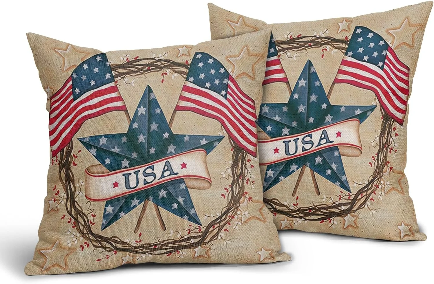 American Flag Throw Pillow Covers Fourth of July Independence Day Patriotic Star Outdoor Pillowcase Red White and Blue Pillow Case for Bed Sofa Home Car Decor