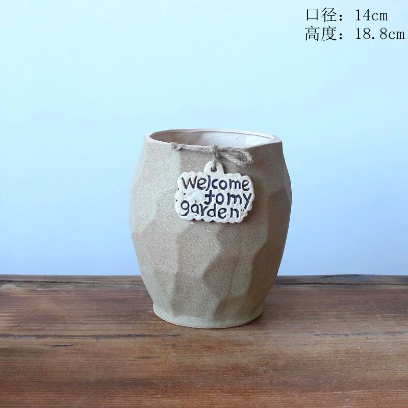 LivNxt Hand-painted Coarse Pottery Succulent Planter - Large Rustic Succulent Stump Pot