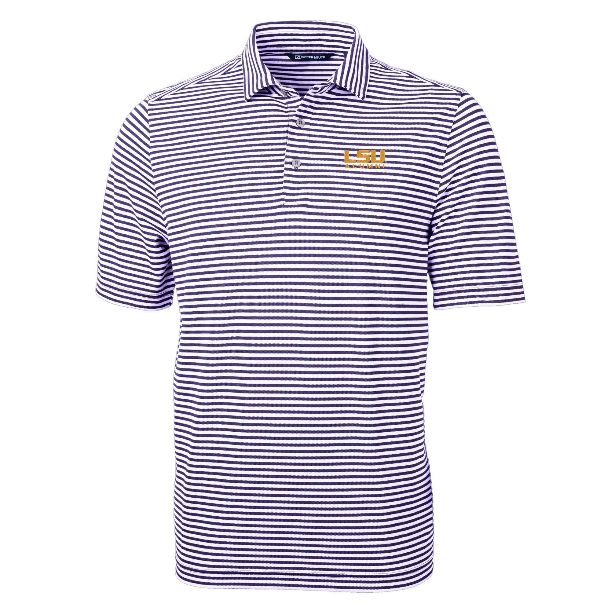 Men's Cutter & Buck  Purple LSU Tigers Alumni Logo Virtue Eco Pique Stripe Recycled Polo