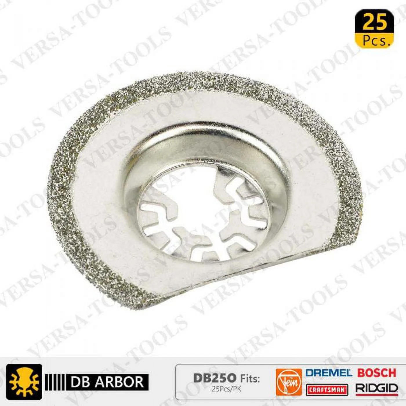Versa Tool DB25O 63mm Diamond Semi-Round Electoplated Blade Compatible with Fein Multimaster, Dremel, Bosch, Craftsman, Ridgid Oscillating Tools / 25pk