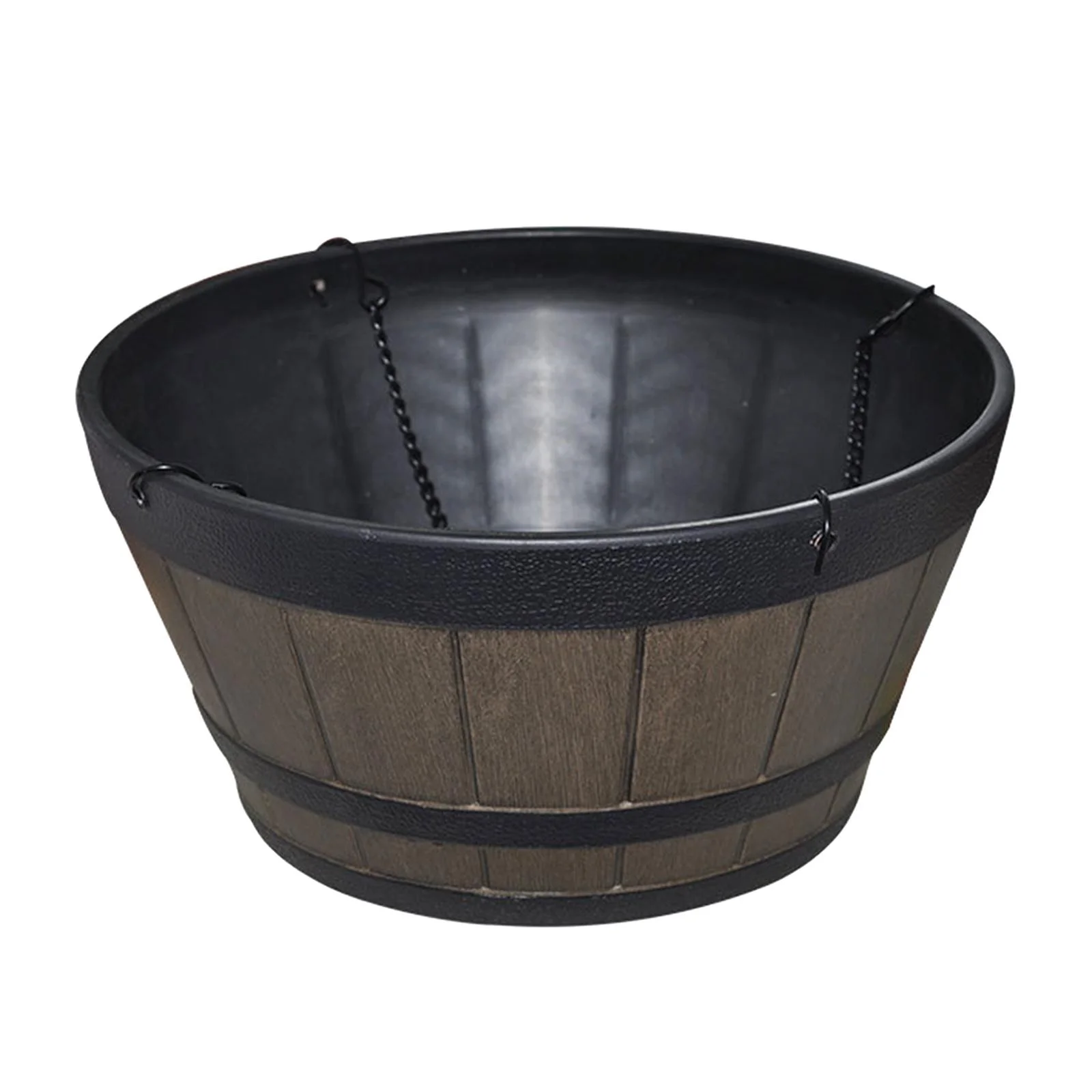 Large Wooden Bucket Barrel Planters - Rustic Flower Planters Pots With hanging chain