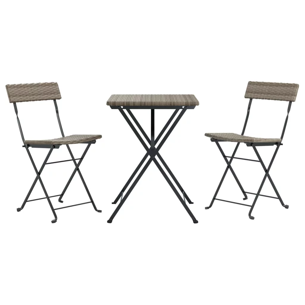 Tomshoo 3 Piece Folding Bistro Set Gray Poly Rattan