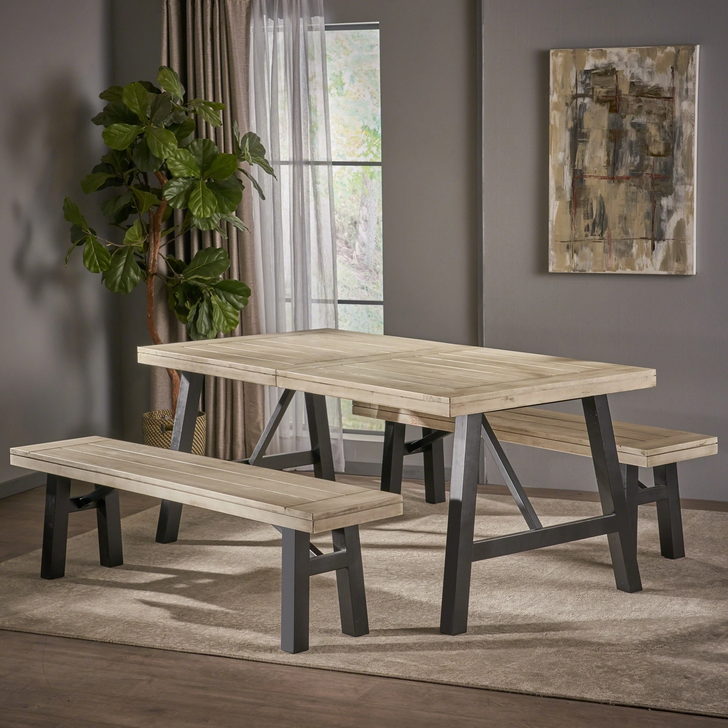 Christopher Knight Home Cottage 3-piece Acacia Wood Picnic Dining Set by  Natural + Brushed Grey Brushed