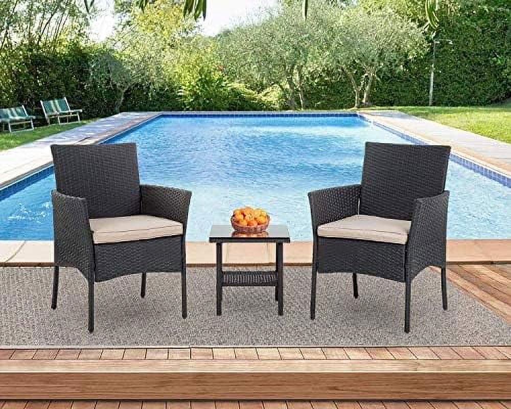YPDCHB 3 Pieces Patio  Sets Outdoor Wicker  Clearance Rattan Chairs Patio Set Conversation Sets with Coffee Table for Porch Poolside Balcony Garden Lawn  Black
