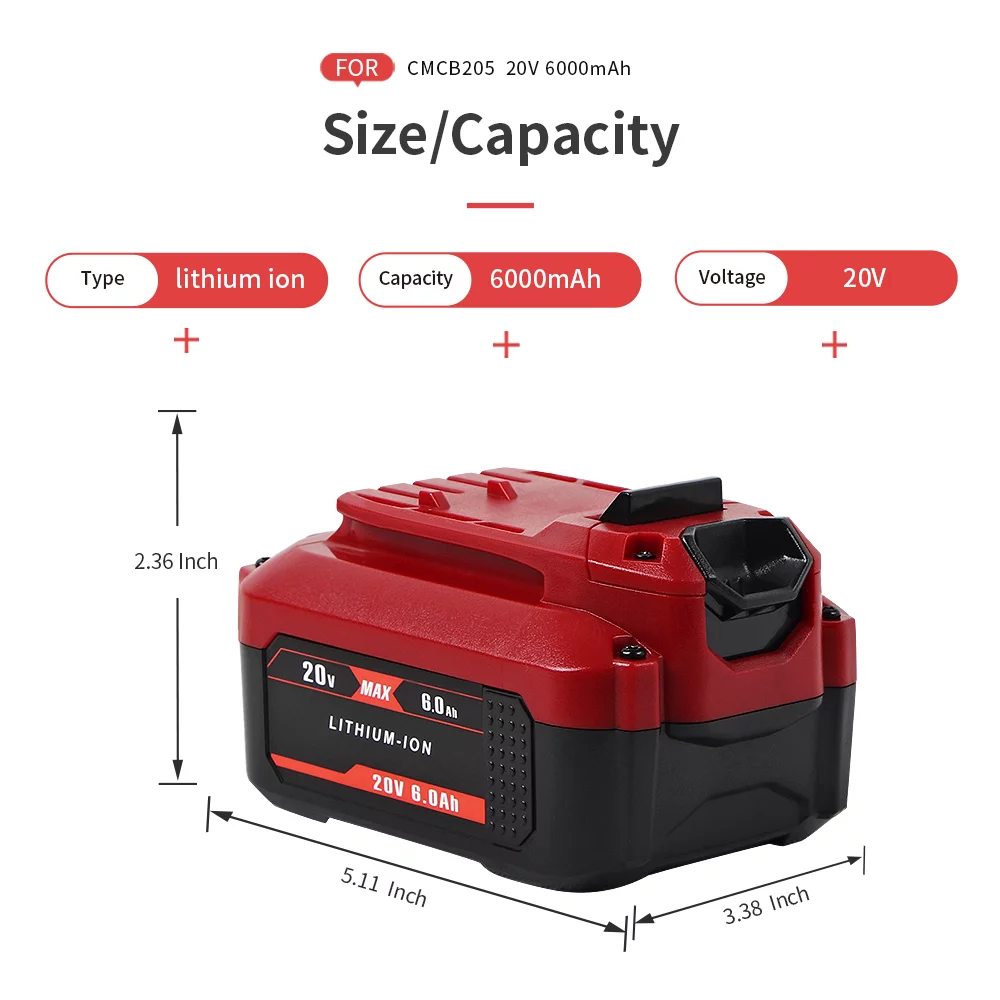 DSANKE 6000mAh 20V Battery for Craftsman V20 Lithium Ion Battery CMCB206 CMCB204 CMCB204-2 CMCB202 CMCB202-2 CMCB201 CMCB209 Craftsman V20 Battery