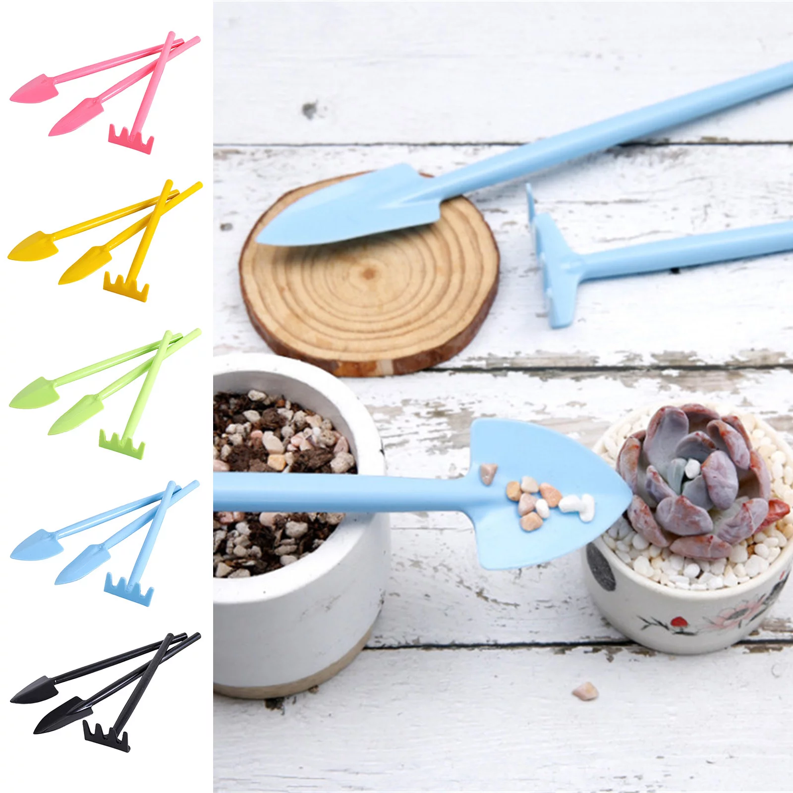 3pcs Mini Potted Green Shovel Rake Hoe Succulent Home Tools