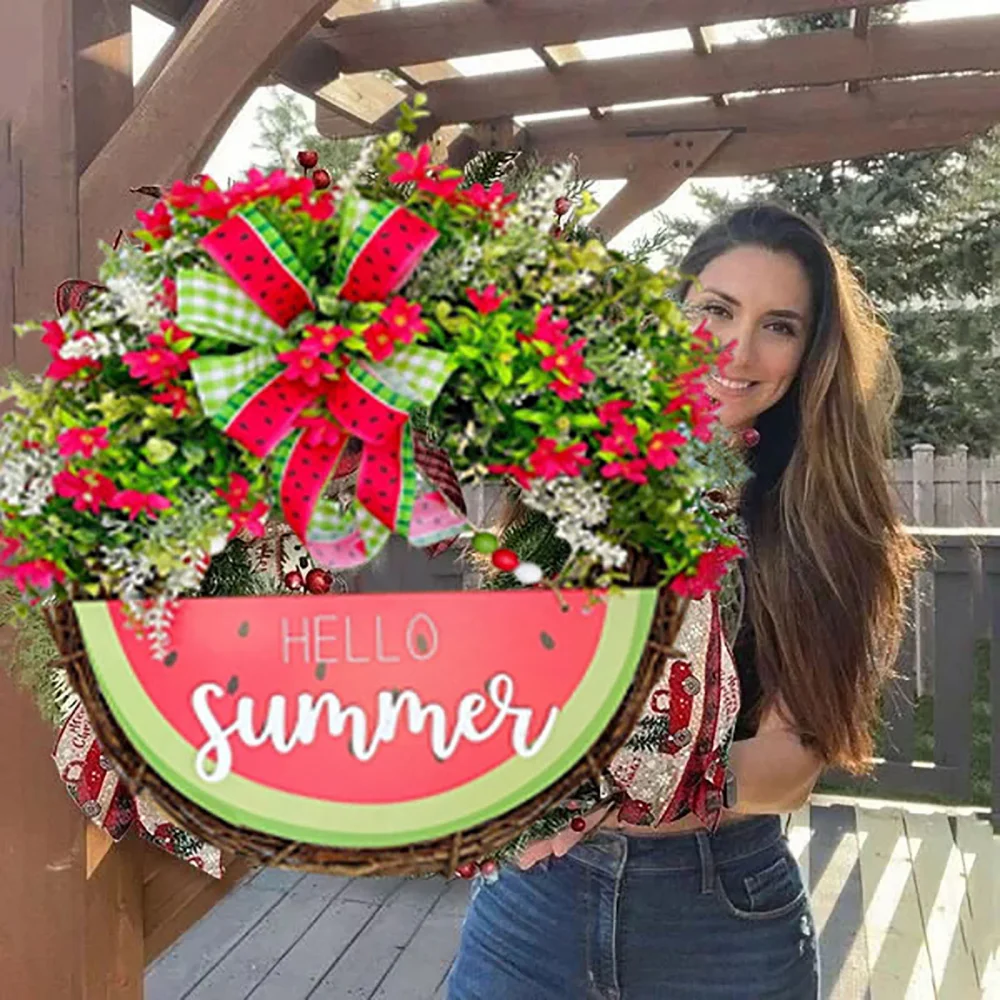 Artificial Wreath 16inch Watermelon Pastoral Dead Branch Rattan Circle Festive Indoor Outdoor Window Fireplace Decoration