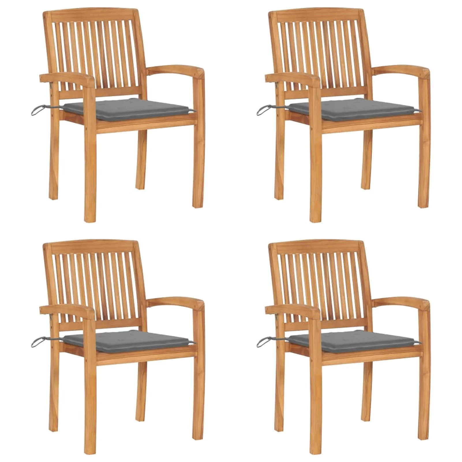 Stacking Patio Chairs with Cushions 4 pcs Solid Teak Wood