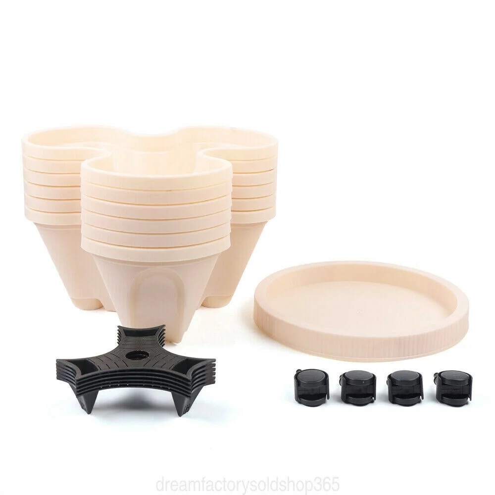 Miumaeov 6 Tier Vertical Garden Tower Plastic Milky Fit Plant Flower Veg Pots Stack