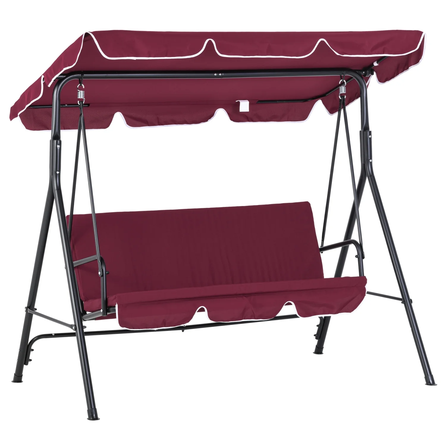 GUIOIHDC 3-Seat Outdoor Patio  Chair with Removable Cushion  Steel Frame Stand and Adjustable Tilt Canopy for Patio  Garden  Poolside  Balcony  Backyard  Wine Red