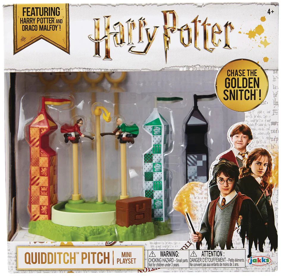 HARRY POTTER Quidditch Pitch Arena Mini Playset, Featuring HP and Draco Malfoy! Chase The Golden Snitch!