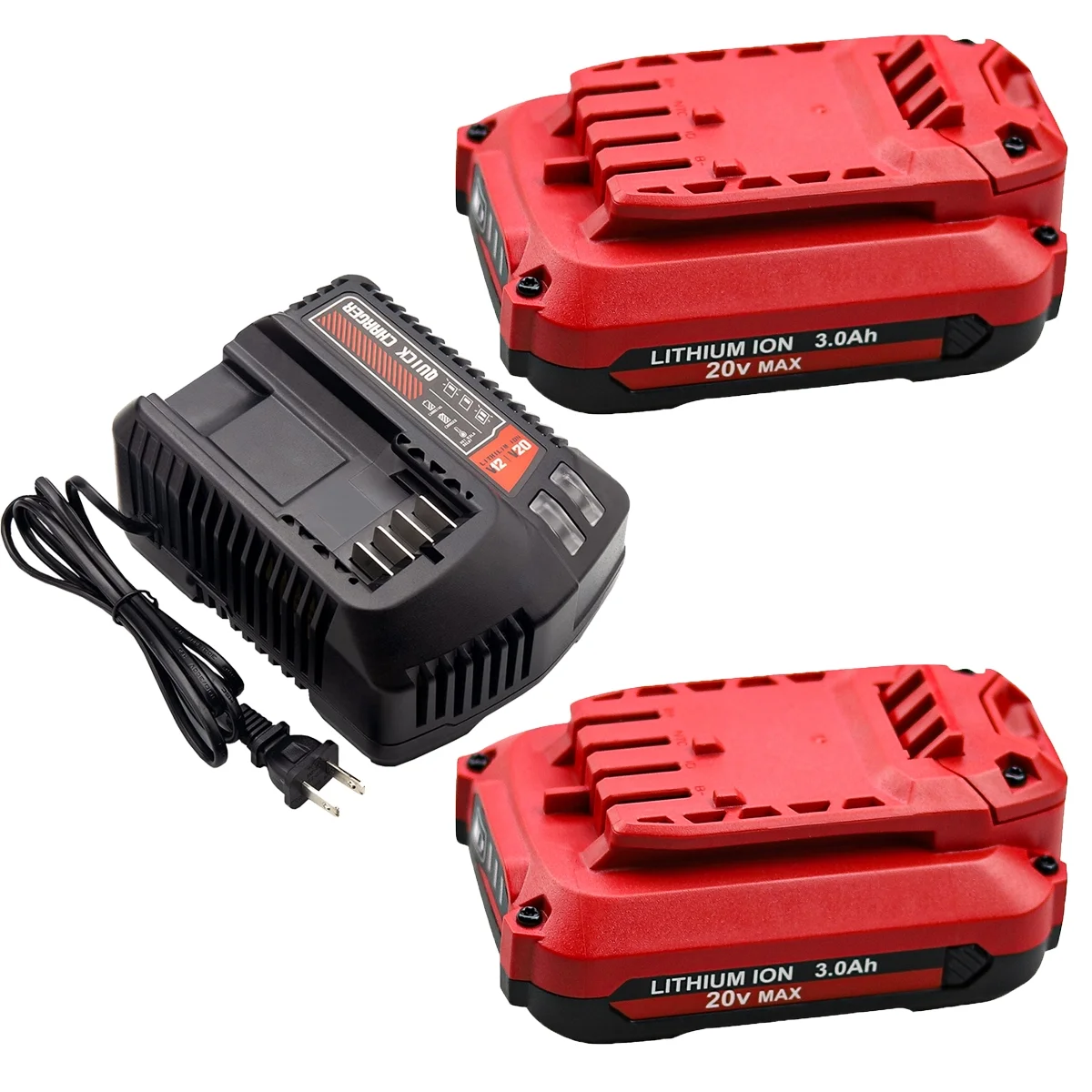 2Pack 20V 3.0Ah Replacement Craftsman V20 Craftsman 20V Lithium Battery and Charger Kit for CMCB202 CMCB204 CMCB206 CMCB201 CMCB100 CMCB124