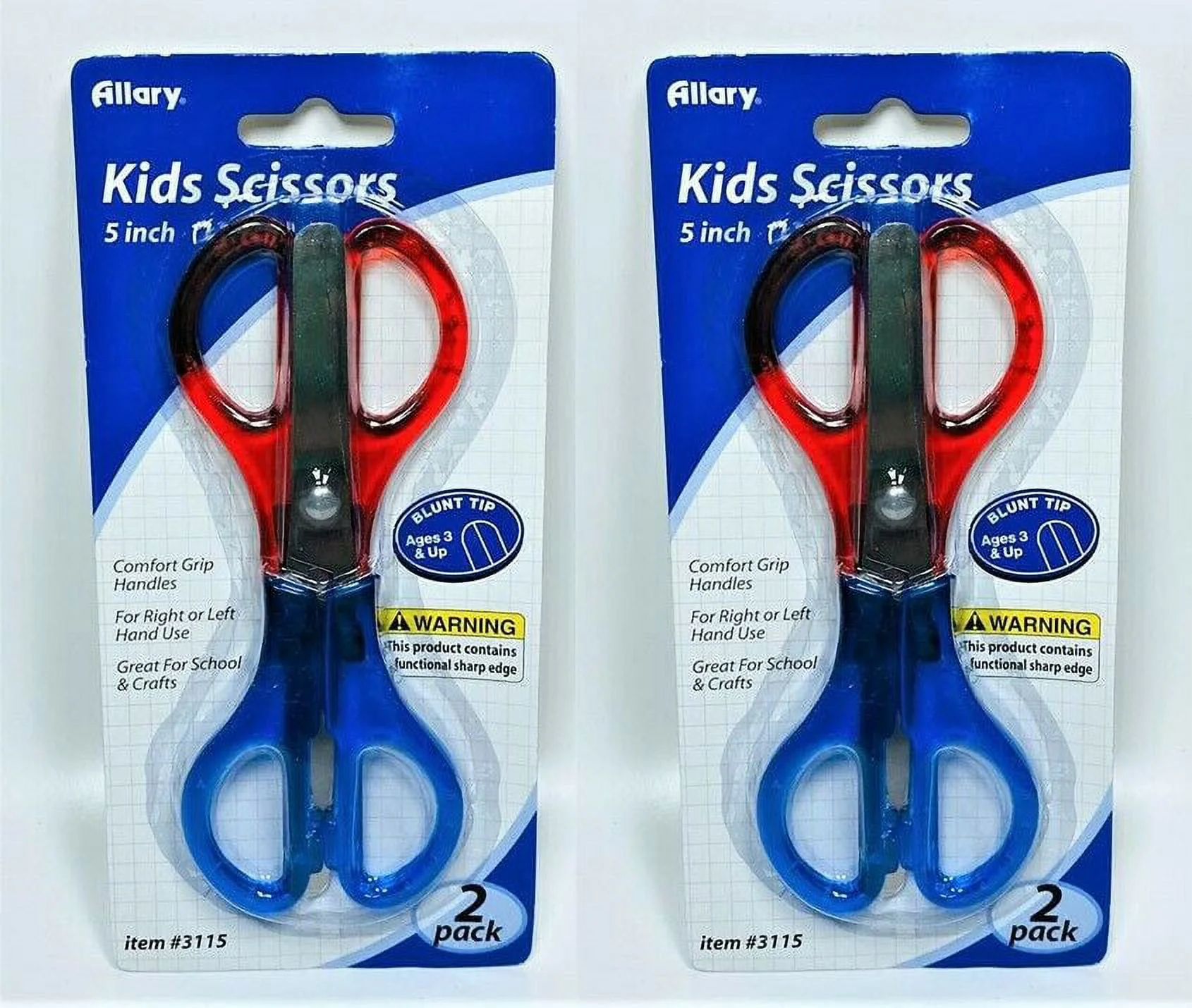 LOT OF 2 Allary Style #3115 Kids Scissors, 5 Inch, 4 pcs (Red, Blue)