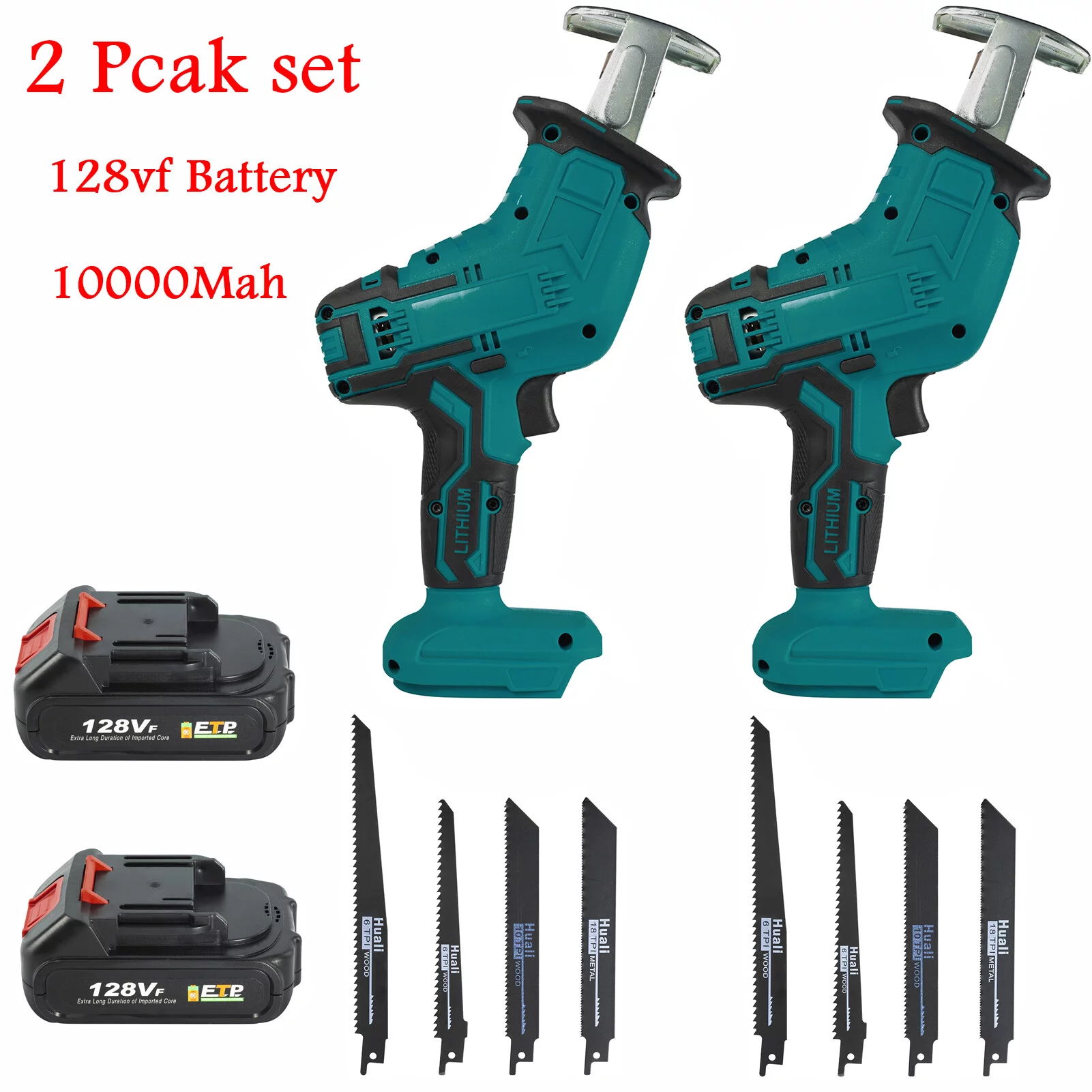 WCIC Reciprocating Saw Cordless,Pack Of 2,128vf Rechargerable Compact Electric Power Saw Wood Pruning Saw