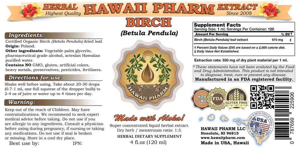 Birch (Betula Pendula) Tincture, Dried Leaf Powder Liquid Extract, Silver Birch, Herbal Supplement 2 oz