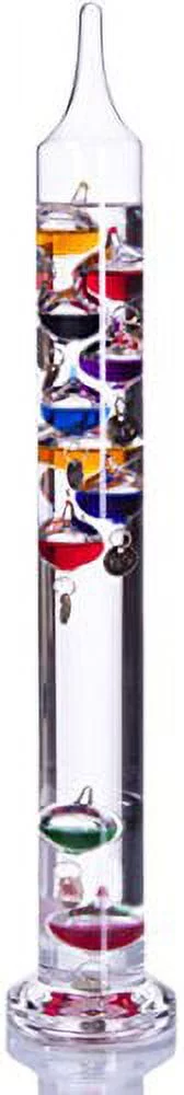 Palais Essentials Galileo Thermometer - Floating Glass Balls Fahrenheit Temperature Indicator - Fun and Decorative (17.5 Inches High, 10 Multi Colored Spheres)