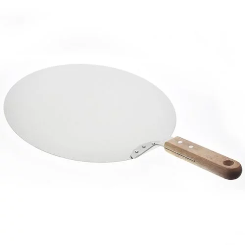 Yaoping 12 Inch Stainless Steel Round Pizza Paddle, Baking Shovel Safety Transfer with Wooden Handle for Baking Pizza and Cake Bread