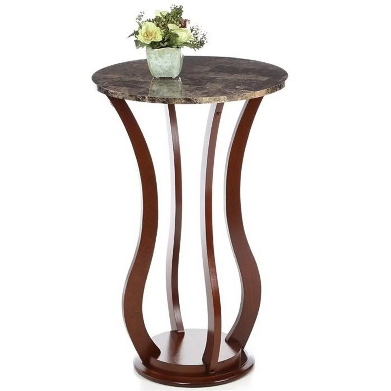 Kingfisher Lane Faux Marble Top Accent Plant Stand in Brown and Gray