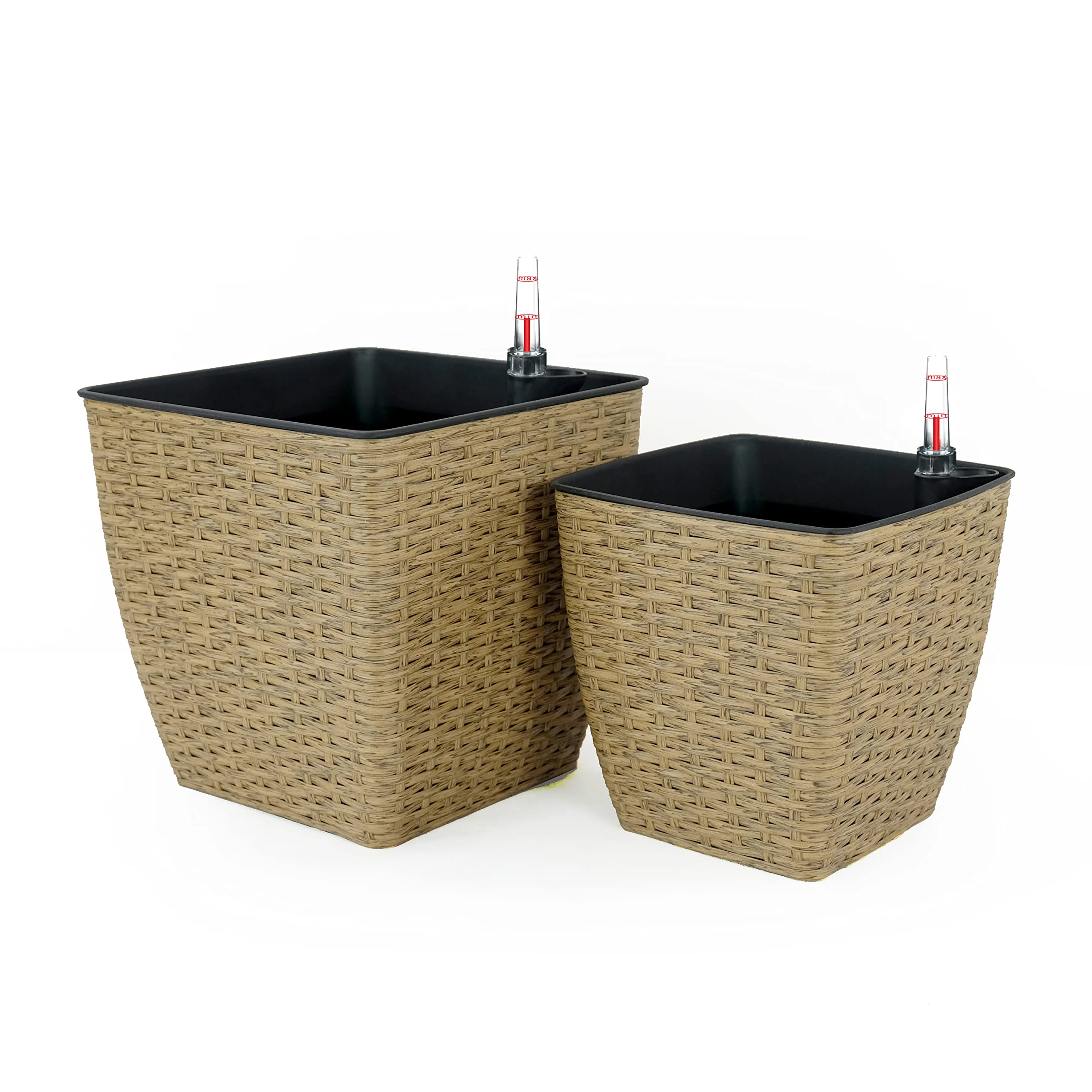 Homiyad 2-Pack Self-Watering Planter - Hand Woven Wicker - Thin Square - Natural