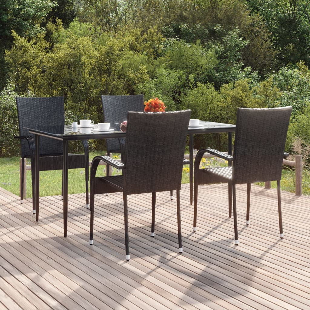 Irfora 5 Piece Patio Dining Set Black Poly Rattan