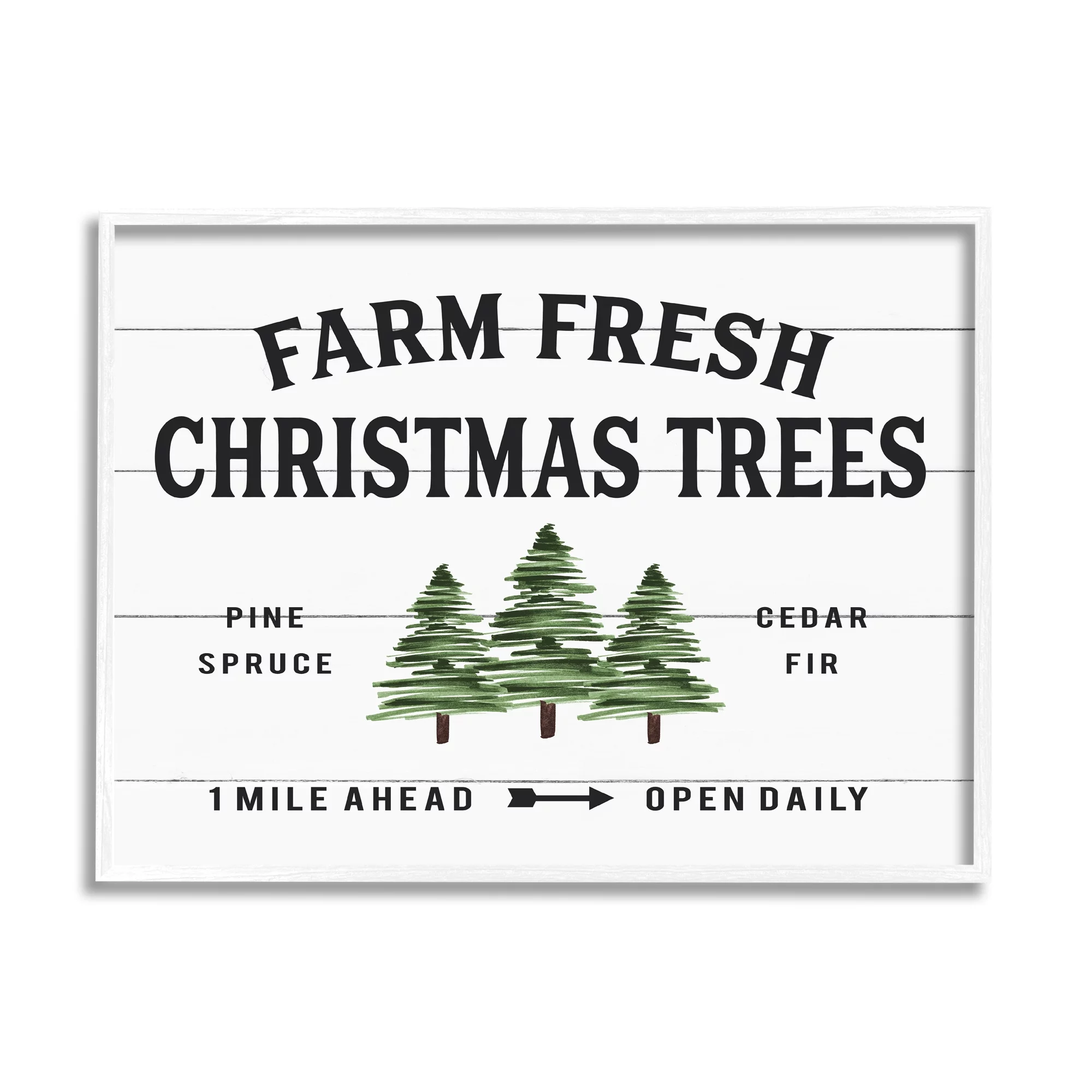 Stupell Industries White Planked Look Holiday Farm Fresh Christmas Trees Spruce and Fir, 16 x 20,Design by Lettered and Lined
