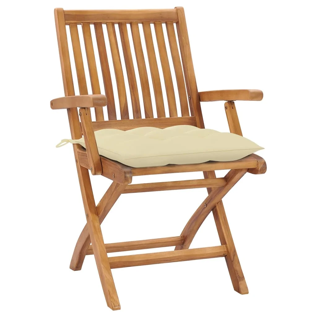 Anself Folding Patio Chairs with Cushions 4 pcs Solid Teak Wood