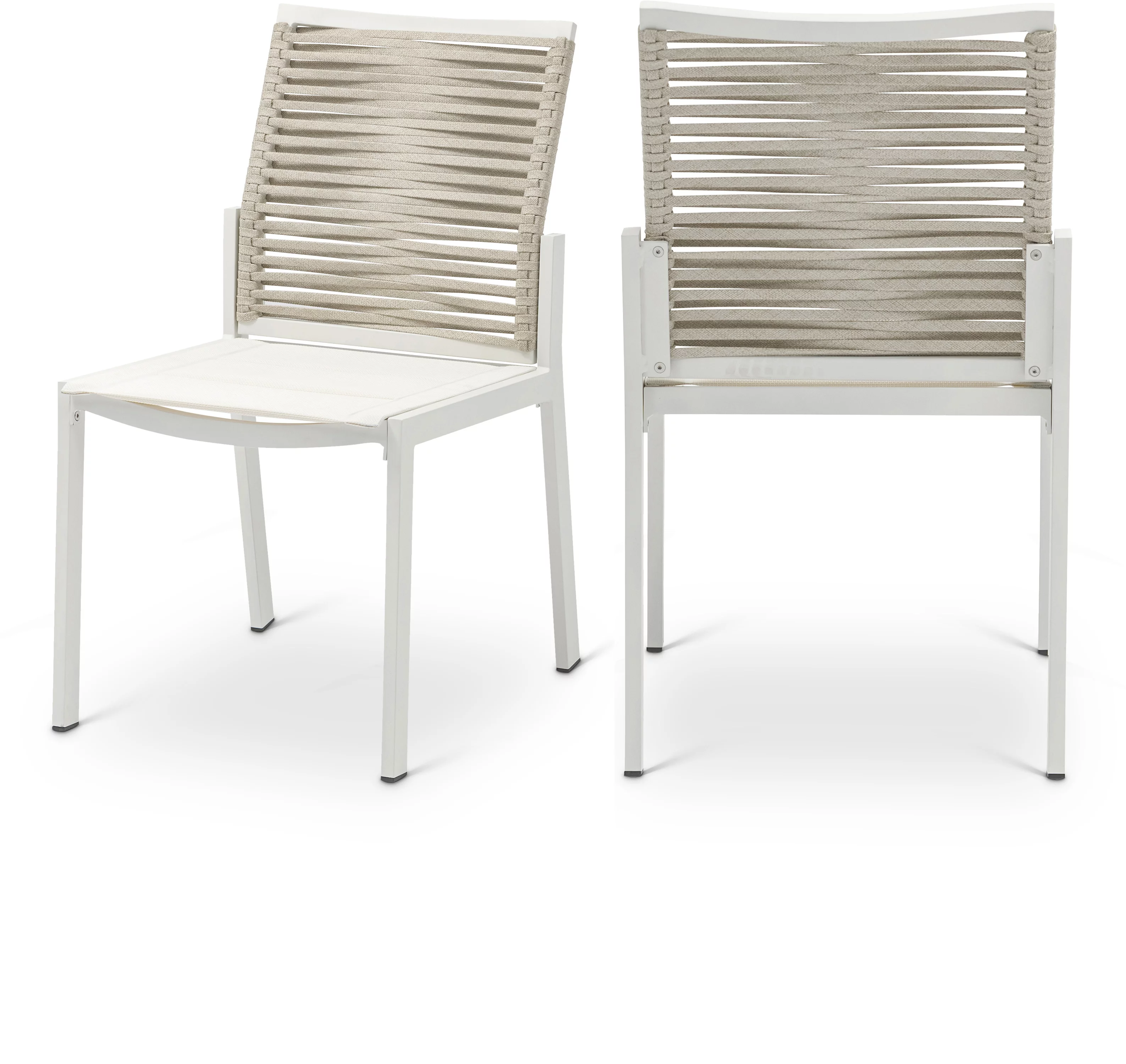Meridian Furniture Maldives Cream Rope Fabric Outdoor Patio Dining Side Chair