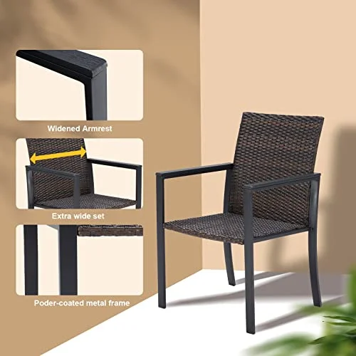 Outdoor Rattan Chair Set of 2, Weather Resistant Patio Wicker Chair for Garden, Backyard, Porch(Black)