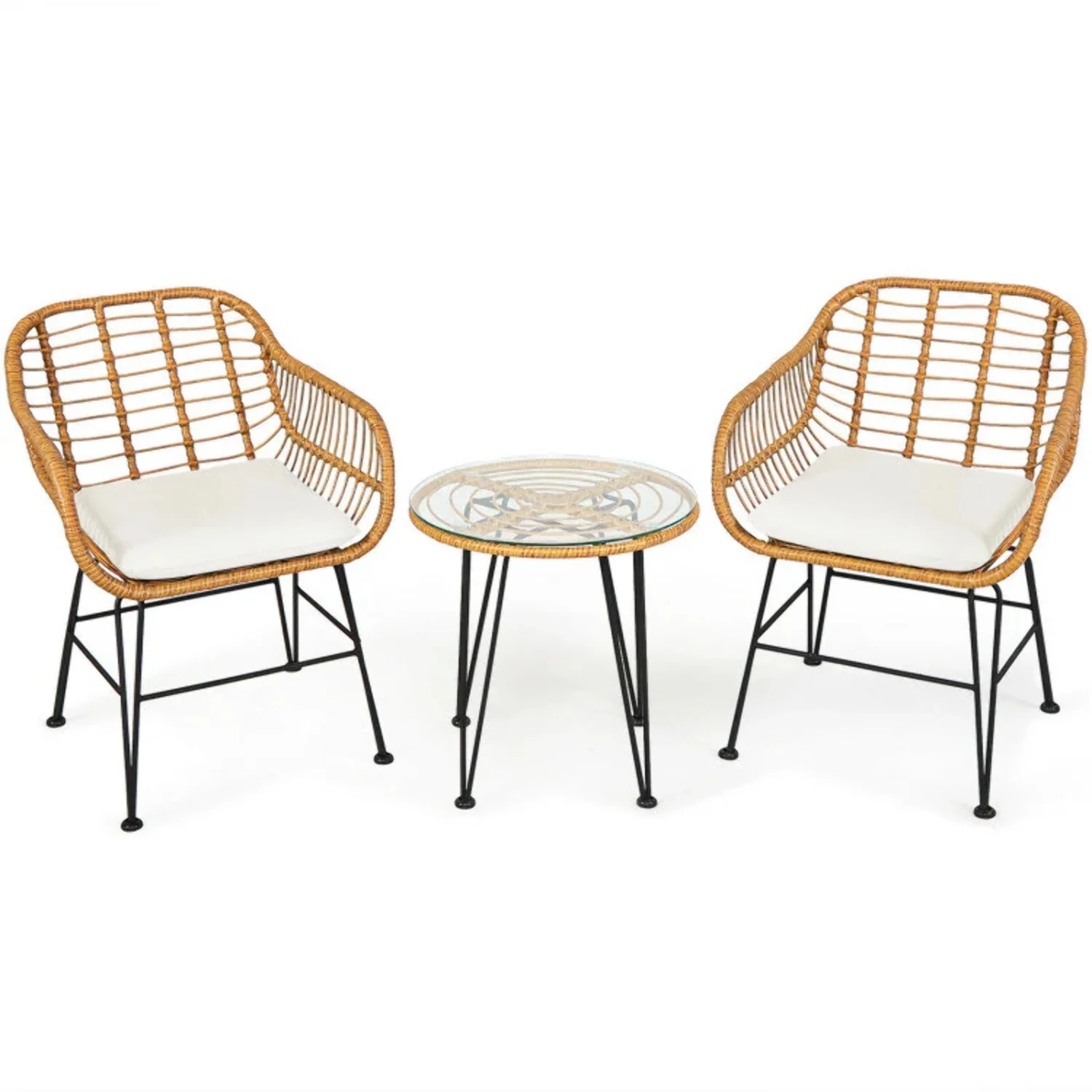 3 Piece Rattan Patio Chair and Table Set