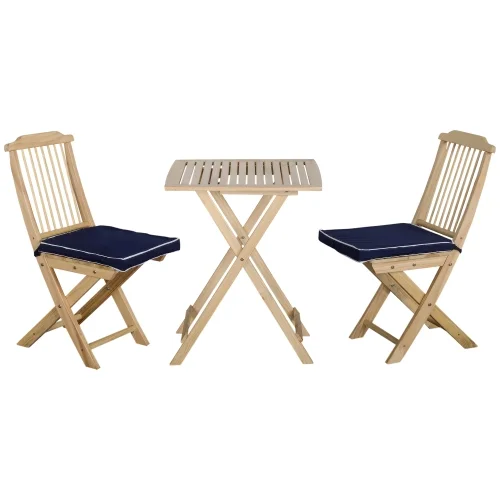 ZJbiubiuHome 3 Pieces Patio Folding   Outdoor Pine Wood Table and Chairs Set with Tie-on Cushion & Square Coffee Table  Great for Indoor  Poolside  Garden  Dark Blue