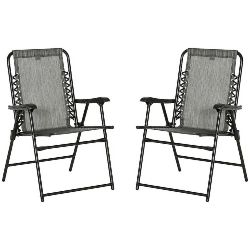 LEIYEHOOM Patio Folding Chairs  Outdoor Bungee Sling Chairs w/ Armrests  Portable Lawn Chairs for Camping  Garden  Pool  Beach  Backyard  Gray