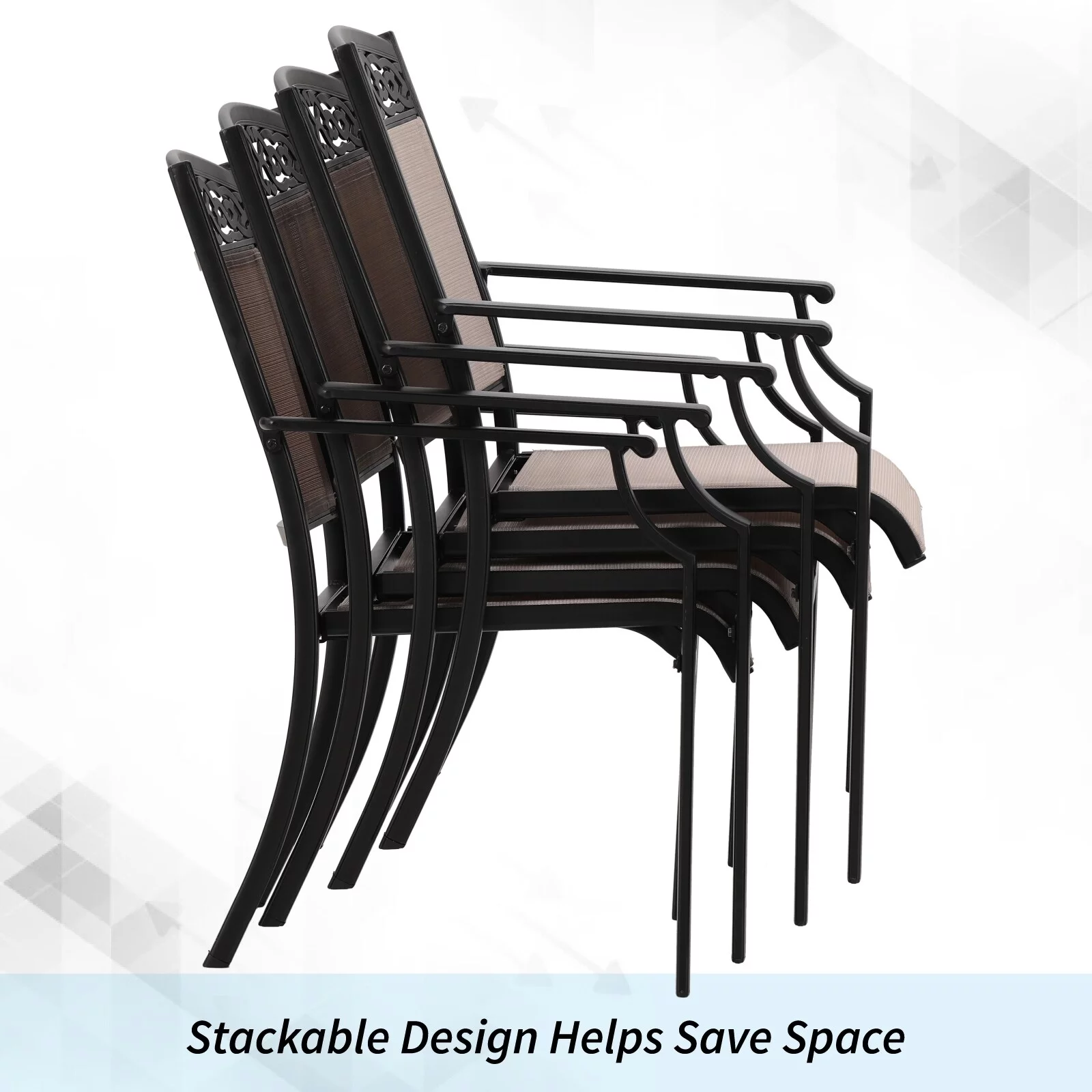 7-Piece Patio Dining Sets, 6 Chairs Made from Sturdy Alu Frame and Breathable Textilene Sling Fabric and I Metal Table Fixed Chair