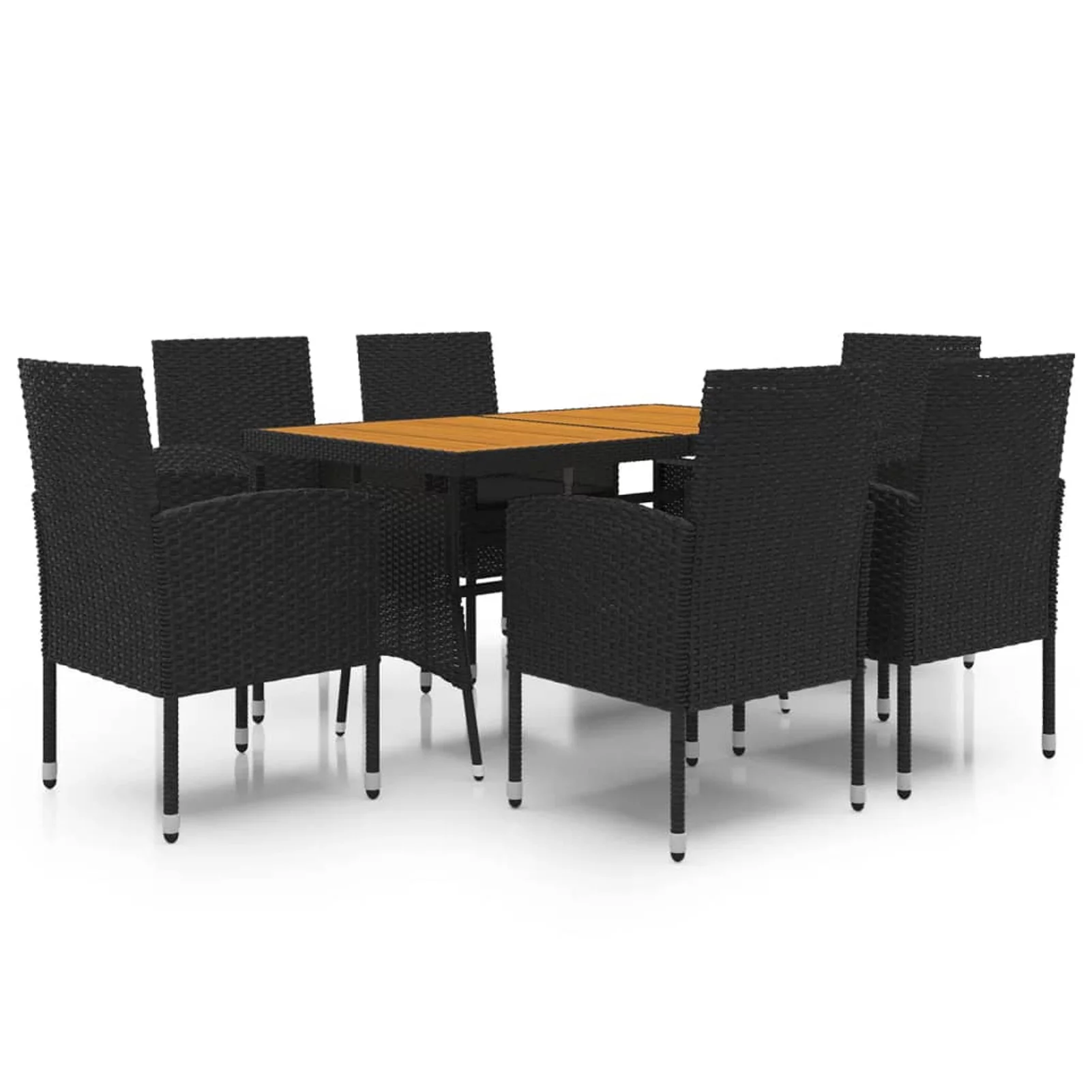 walmeck 7 Piece Patio Dining Set Poly Rattan Black