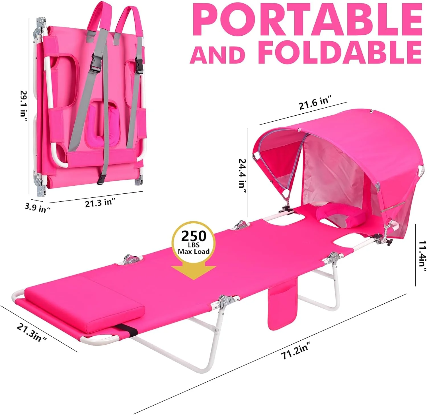 Backpack Beach Tanning Chair with Face Hole Sun Canopy Umbrella, Folding Lounge Chair Reclining 6 Position for Adults Outside Sunbathing Reading Poolside Camping, UPF 50+ Sun Shade, 2 Pack