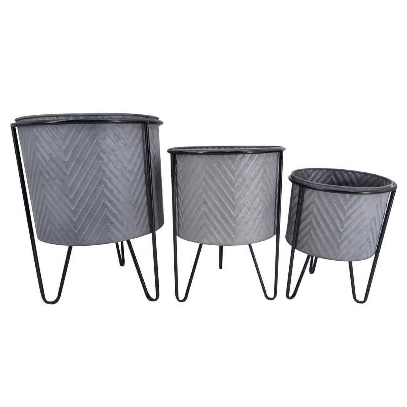 Round Chevron Patterned Containers on Metal Legs Planters, Set of 3