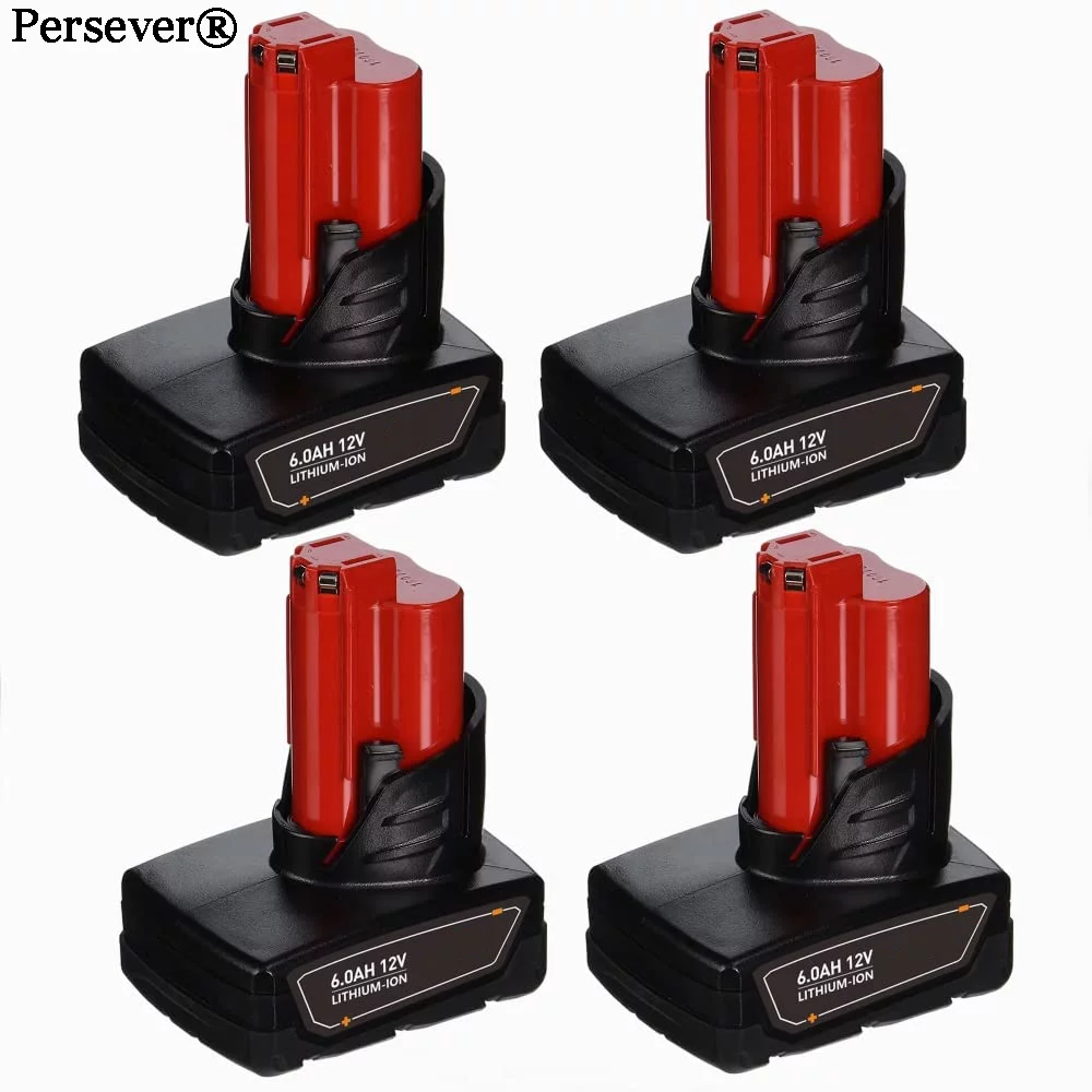 4Pack 6.0Ah For Milwaukee M12 12 Volt Lithium Battery Pack 48-11-2401 48-11-2420 48-11-2460 48-11-2430 48-11-2420
