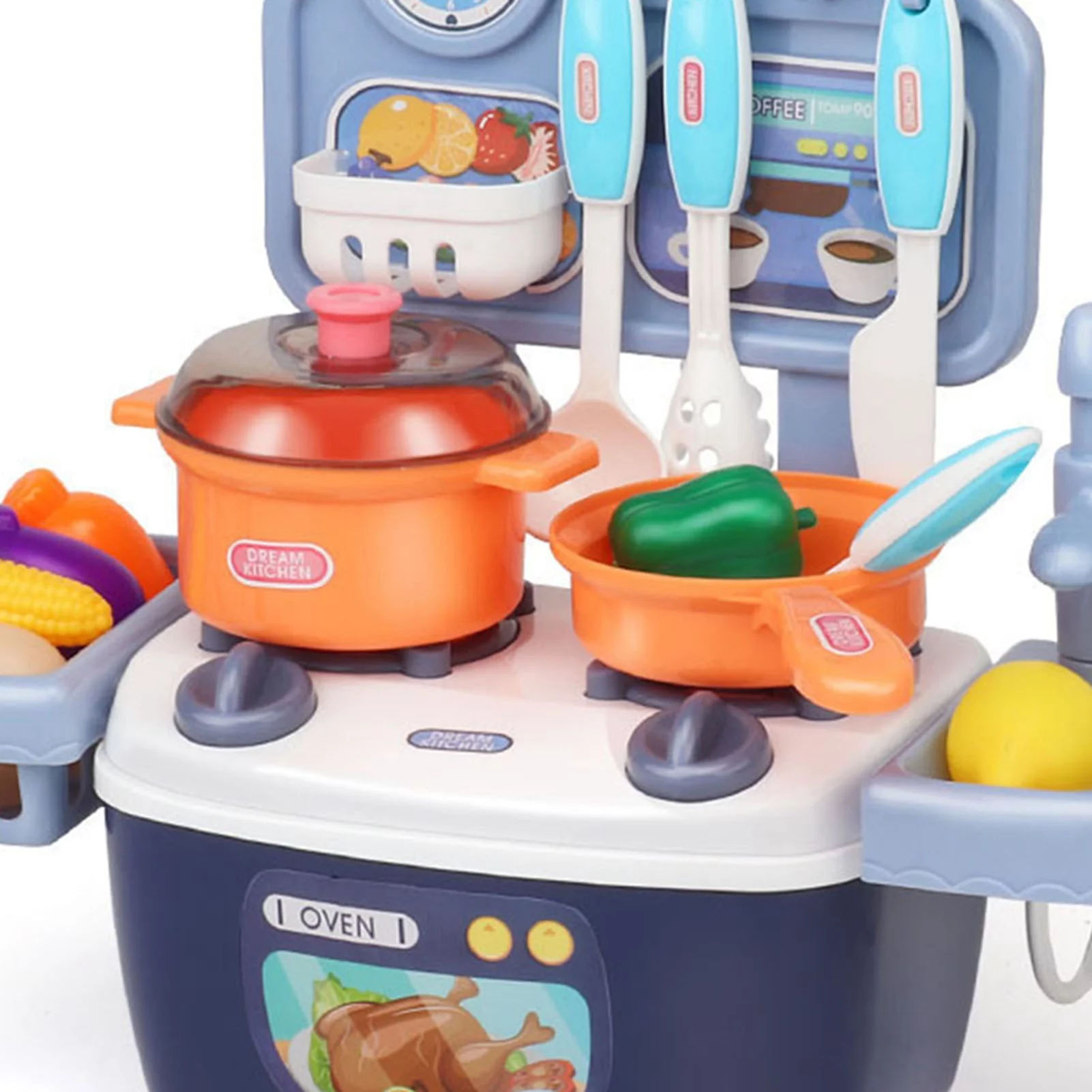 Goldmeet Children Kitchen Toys Plastic Educational Kids Cookware Playset Cooking Toys Birthday Gifts Blue