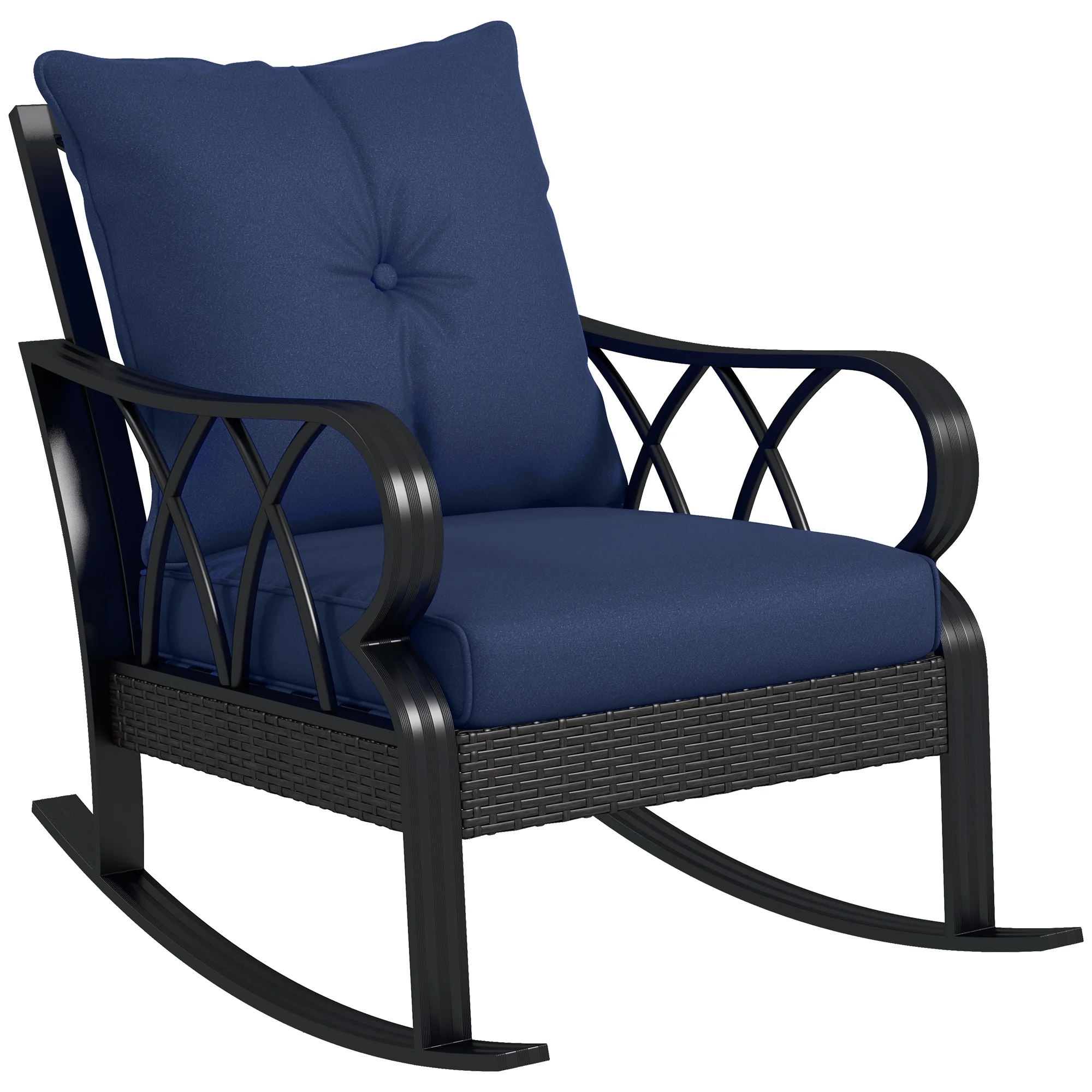 Outdoor Wicker Rocking Chair, Patio Rattan Rocking Chair with High Back, Seat Cushion, Pillow