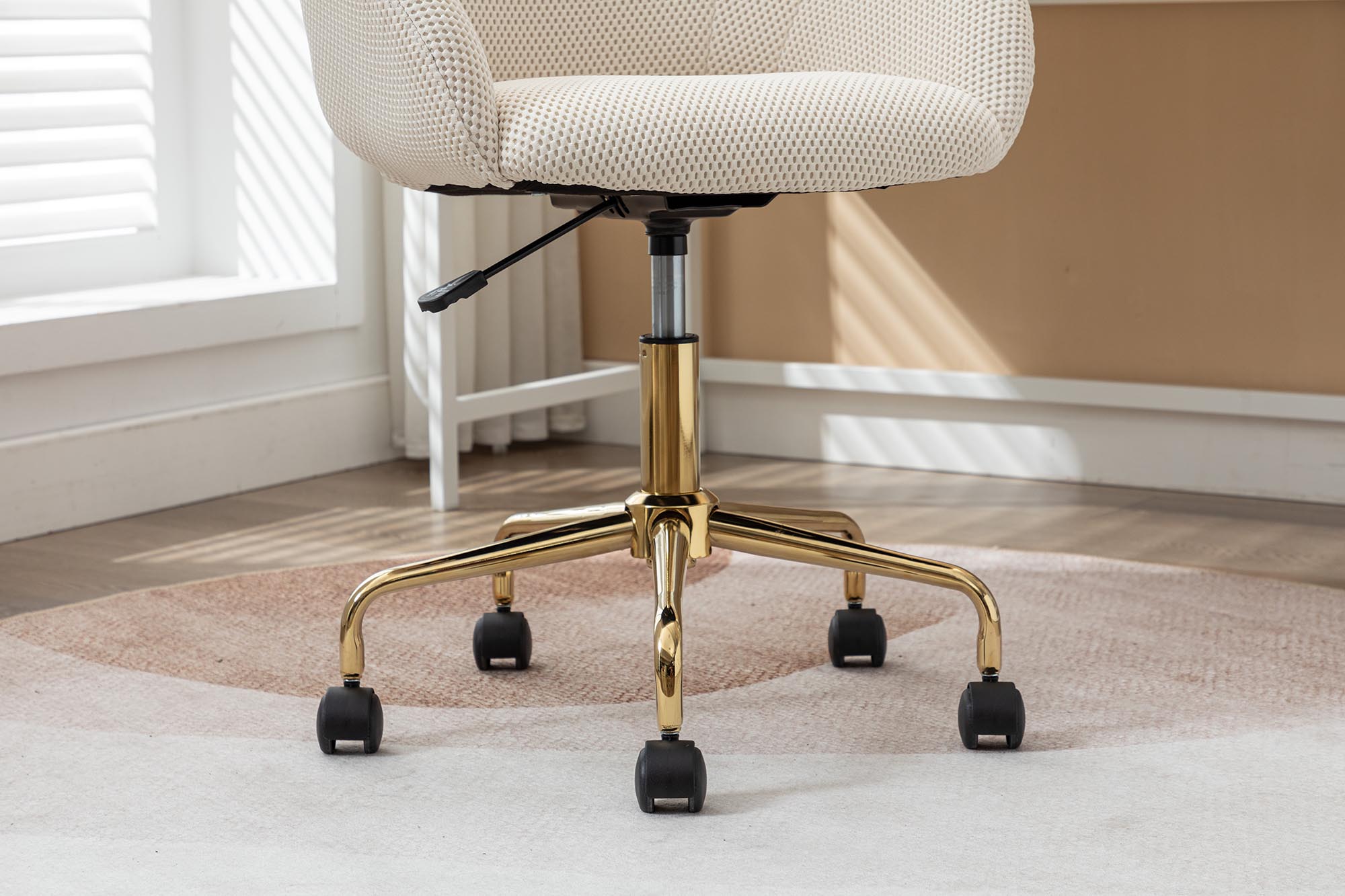 Mesh Fabric Home Office 360°Swivel Chair Adjustable Height With Gold Metal Base