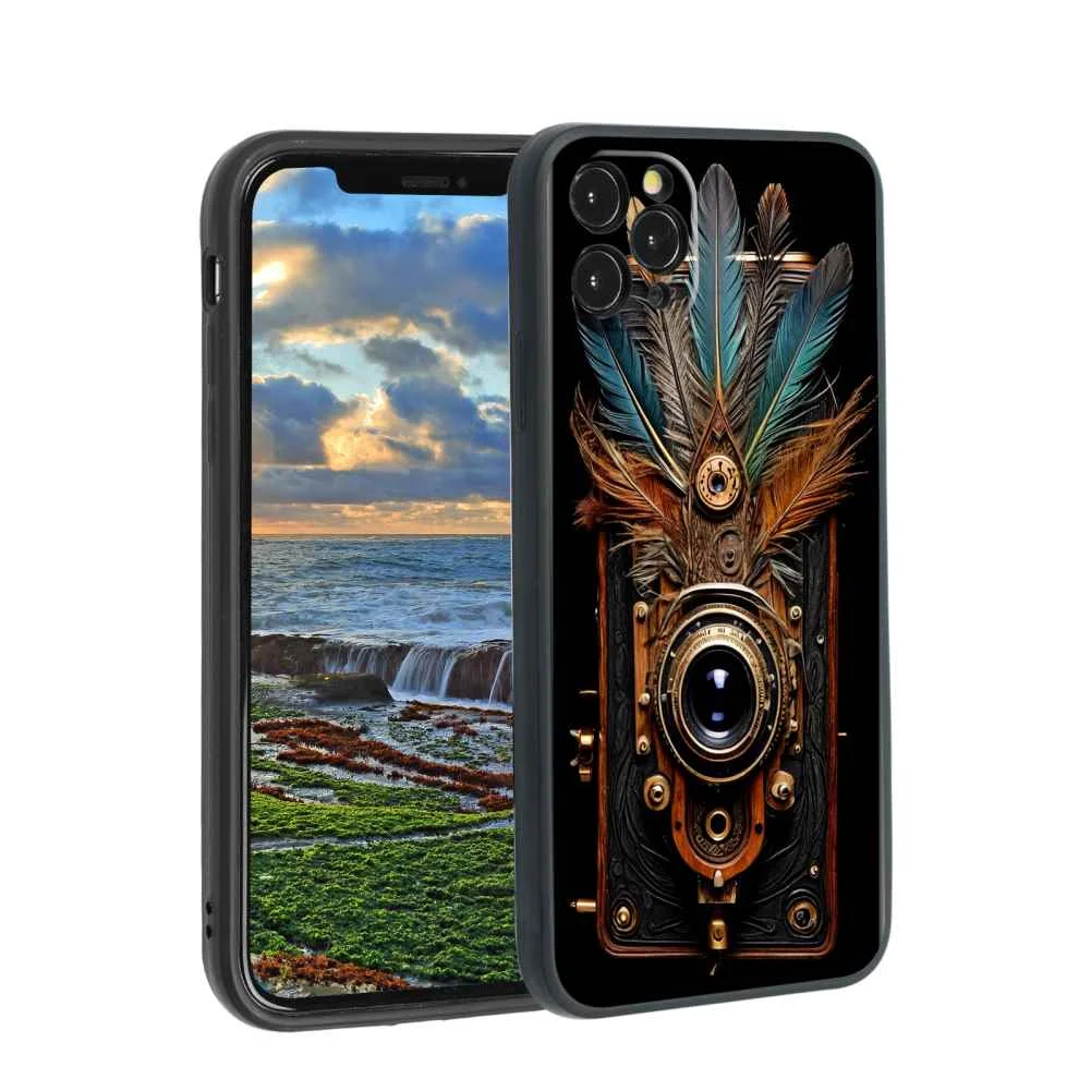 tribal-A-dry-plate-camera-feathers-55-55 phone case for iPhone 11 Pro Max for Women Men Gifts,Flexible Painting silicone Shockproof - Phone Cover for iPhone 11 Pro Max