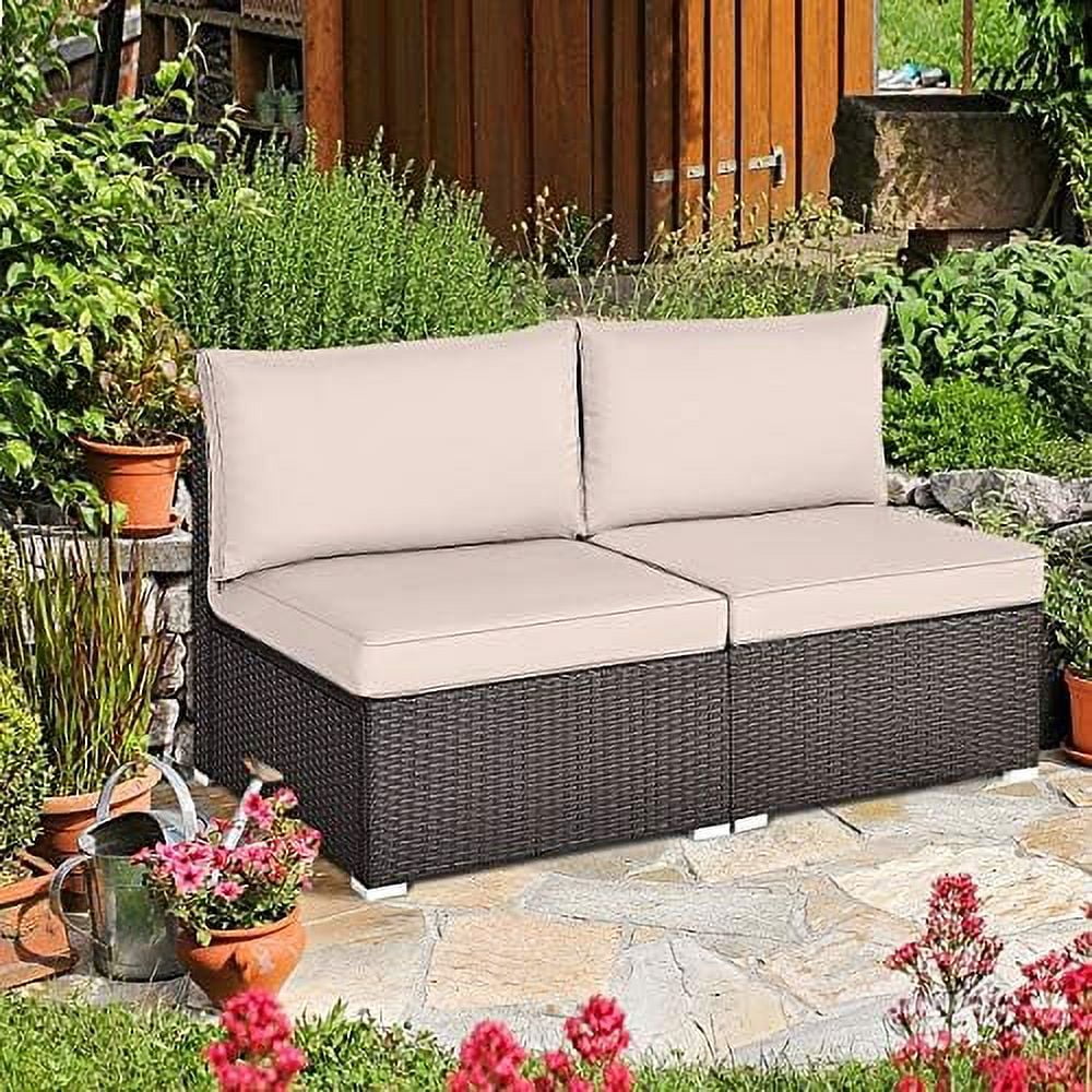 QYFZBIM 2 Piece Wicker Sectional Armless Chairs  Outdoor Rattan Sectional Sofa Set w/Cushions for Seat and Back  Additional Seats for Garden Balcony Patio Poolside  Turquoise