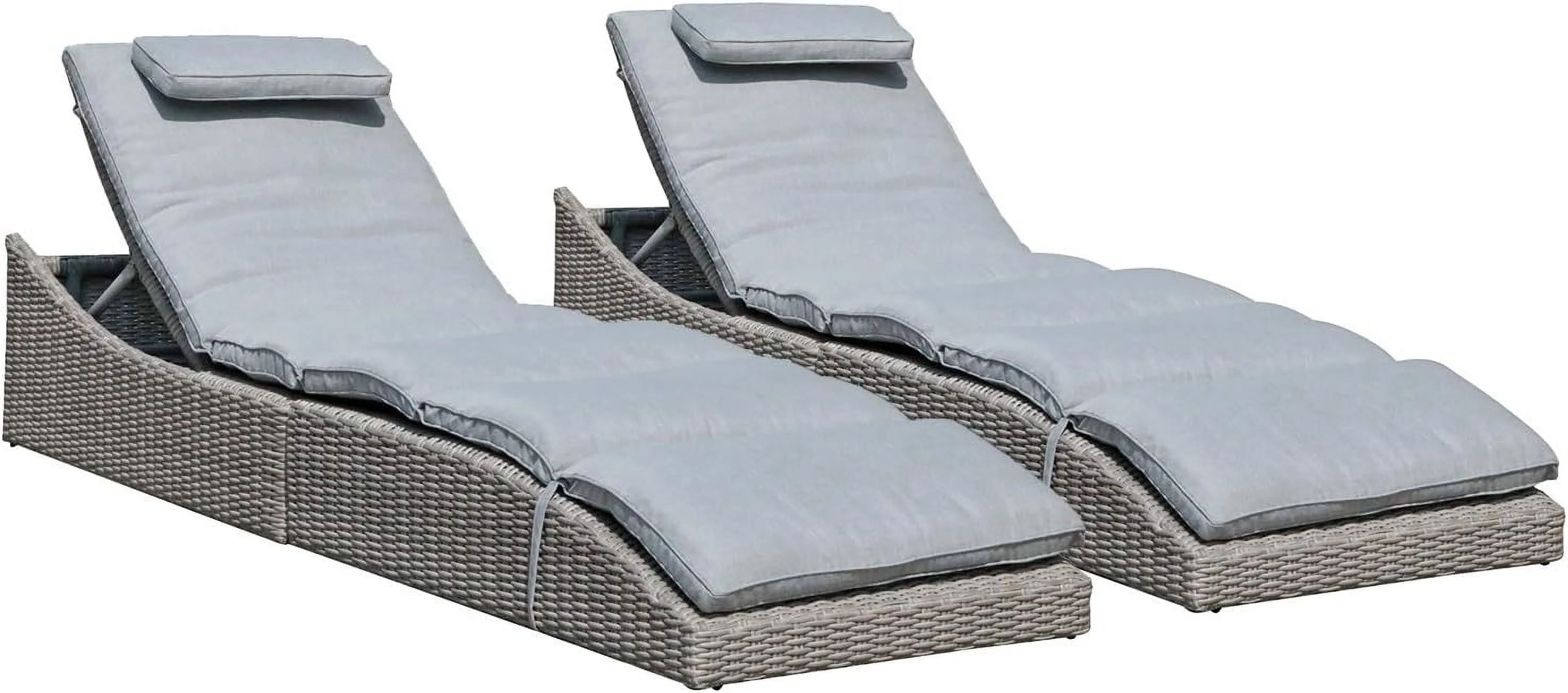 Folding Pool Lounge Chair Set Of 2 Outdoor Adjustable Chaise Lounge Chair, Fully Assembled, Patio Reclining Sun Lounger, Gray