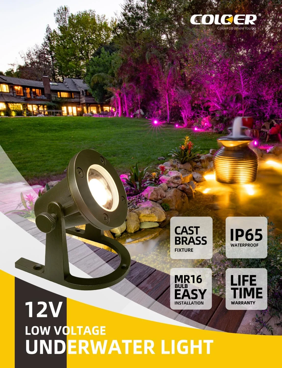 Brass Underwater Lights(Bronze) 10 Pack With 5W LED MR16 Bulb 12V Low Volatge Submersible Waterfall Pool Fountain Light IP68 Waterproof Pond Lights For Underwater Or Outside Water As Spotlight