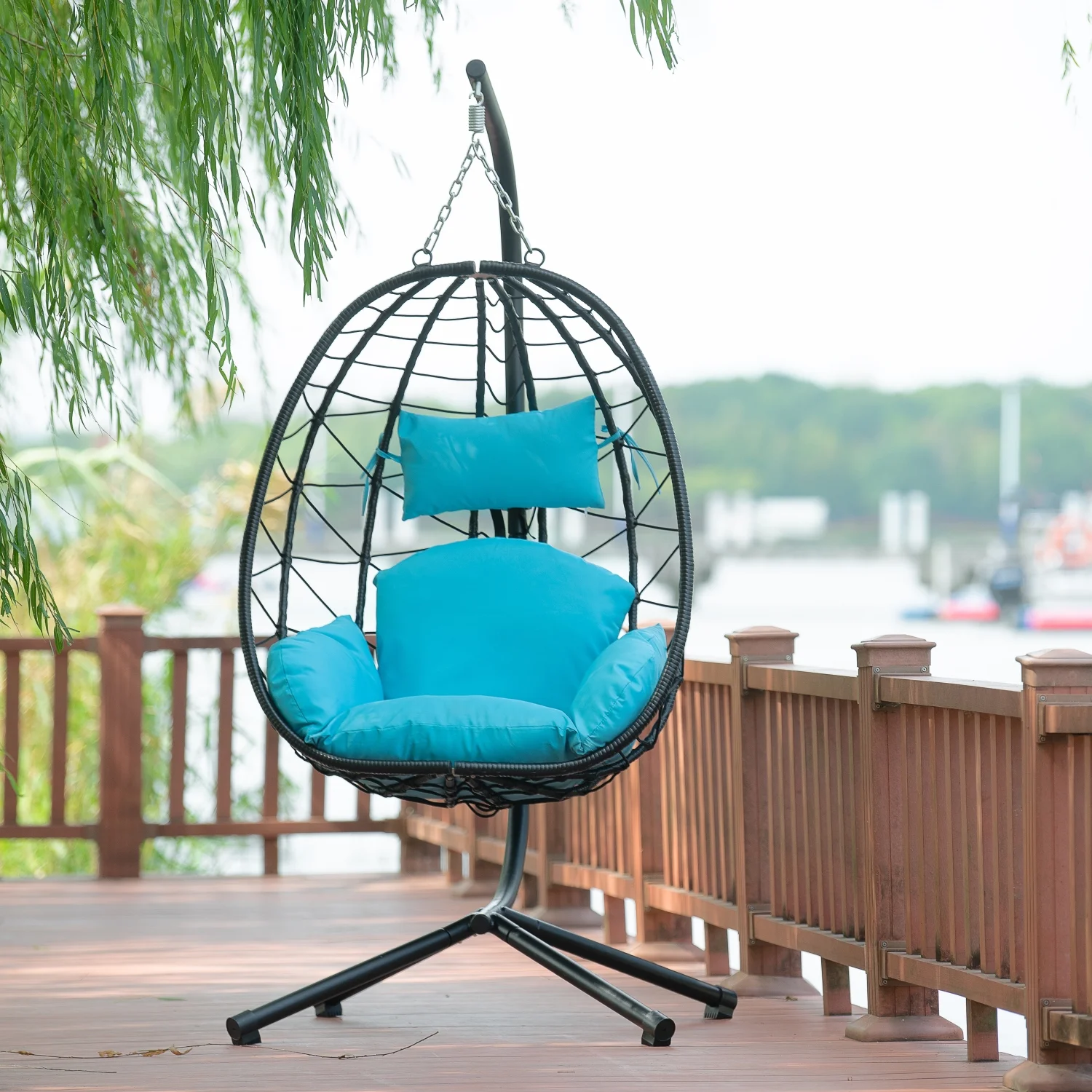 TJCGDTY Egg Chair with Stand Indoor Outdoor  Chair Patio Wicker Hanging Egg Chair Hanging Basket Chair Hammock Chair with Stand for Bedroom Living Room Balcony