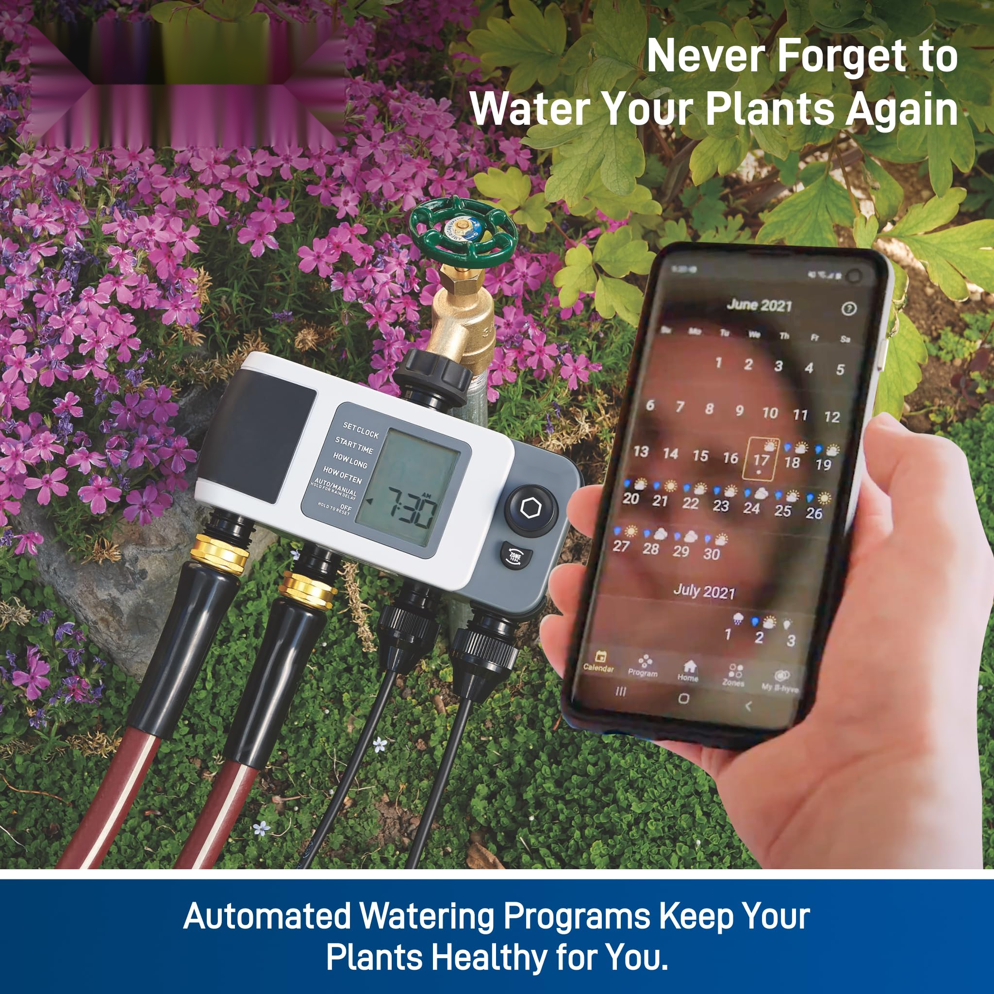 4-port smart hose watering sprinkler timer with Wi-Fi hub