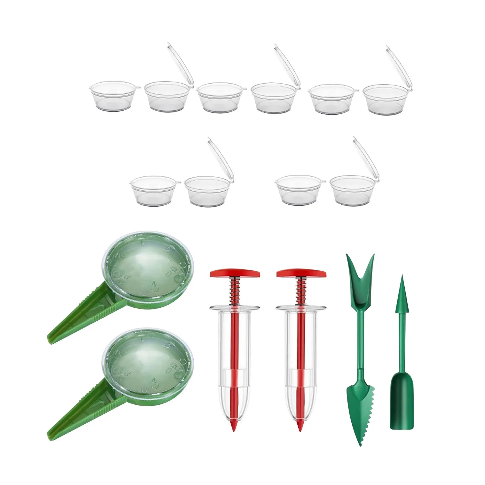 Miulika Mini Seed Spreader Set Handheld Seed Planter, Planter Tool, Portable Sowing Seed Dispenser, Manual Seedling Dibber and Widger 10 Clear Boxes