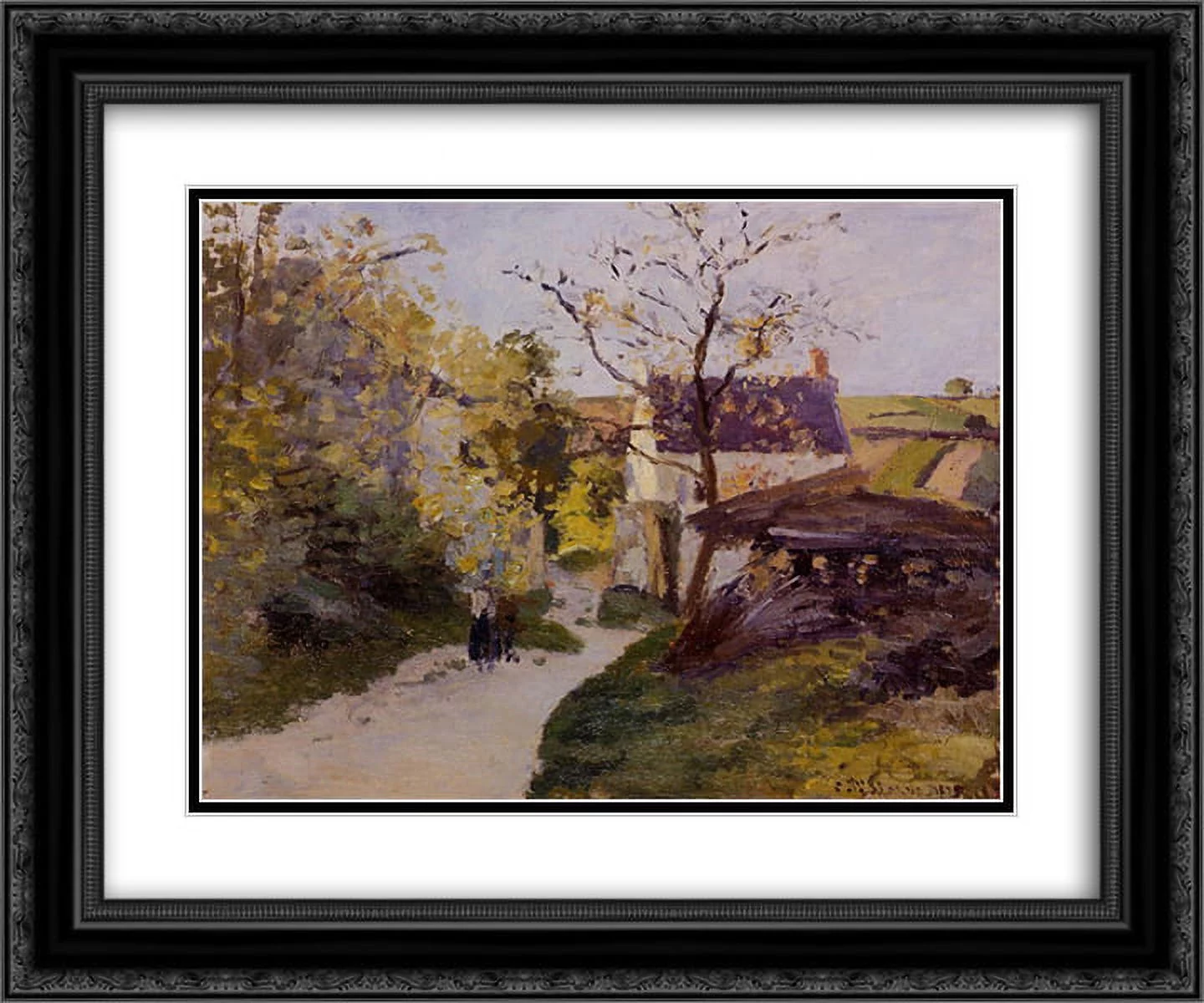 Camille Pissarro 2x Matted 24x20 Black Ornate Framed Art Print 'The Large Walnut Tree at Hermitage'