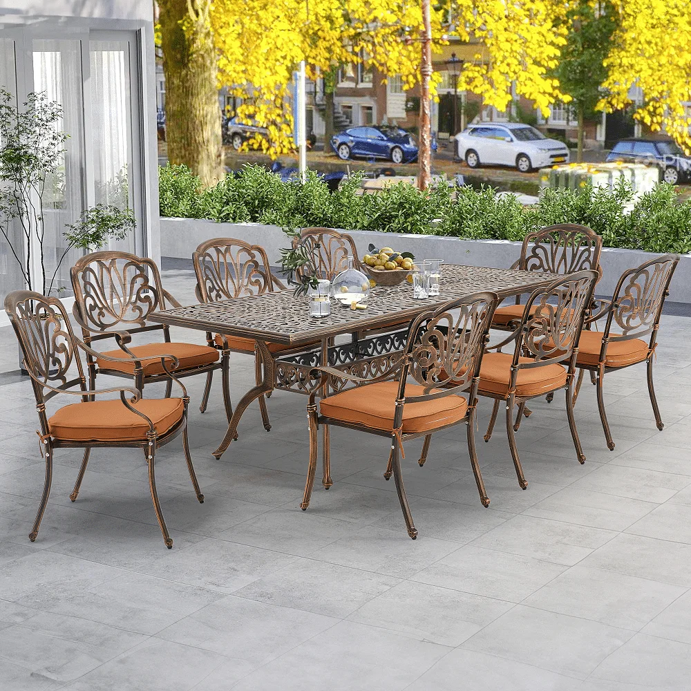 Richryce 9 Pieces Outdoor Dining Set with 1 Table and 8 Dining Chairs, All-Weather Aluminum Patio Table and Chairs, Patio Dining Sets for Patio, Backyard, Garden and Poolside