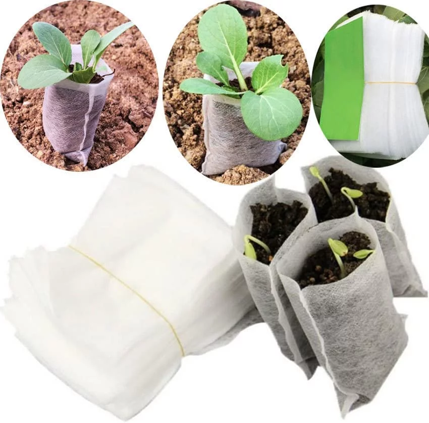 Biodegradable Non-Woven Nursery Grow Bags Seedling-Raising Bags Nursing Seedling Raising Pots Plants Pouch White - 7.09